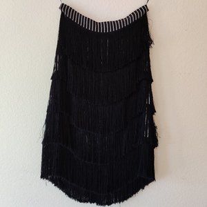 black fringe midi skirt